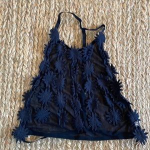 For Love & Lemons Flower & Mesh Crop Top; Black, Small